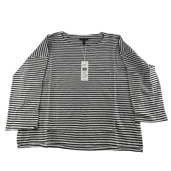 Eileen Fisher Women's Black White Striped Cotton Slub Bateau Neck Top Size M - Picture 5 of 11